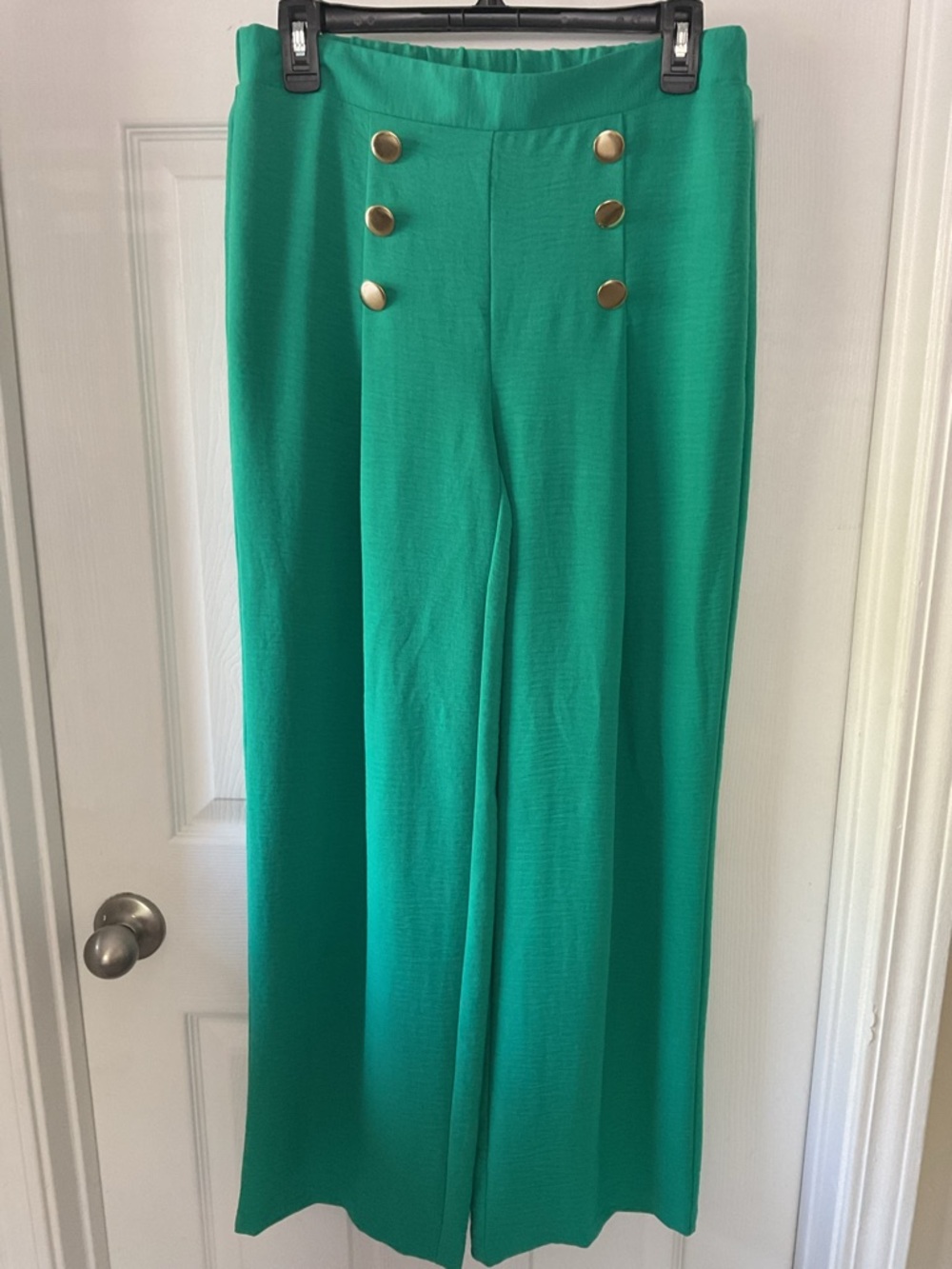 NYCC Green Sailor Wide Leg Pants Gold Buttons Women’s Size S